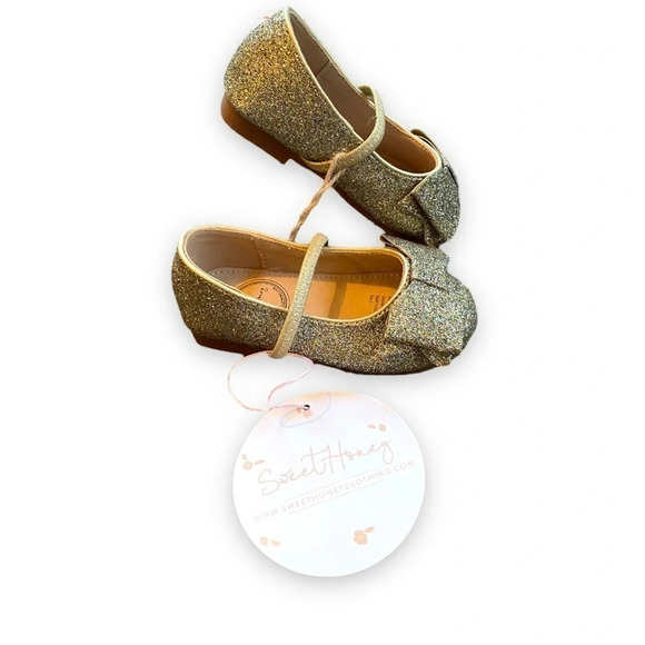 SweetHoney gold glitter ballet‎ flat big bow size 5 - Picture 3 of 7